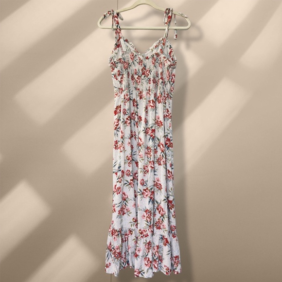 "Angie" Boho Hi-Low Hem Midi Floral Dress – Size M – Tie-Up Shoulder - Picture 2 of 4